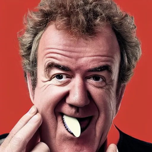 Image similar to Jeremy Clarkson with a mouth shaped as a horn.