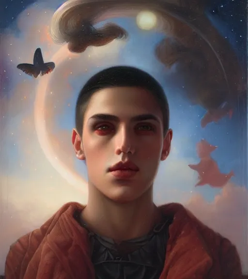 Prompt: Portrait of a Magical Latino Boy, by Tom Bagshaw and Manuel Sanjulian