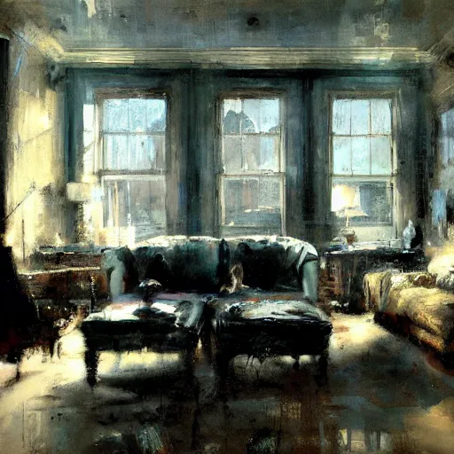 Prompt: modem living room painting by jeremy mann