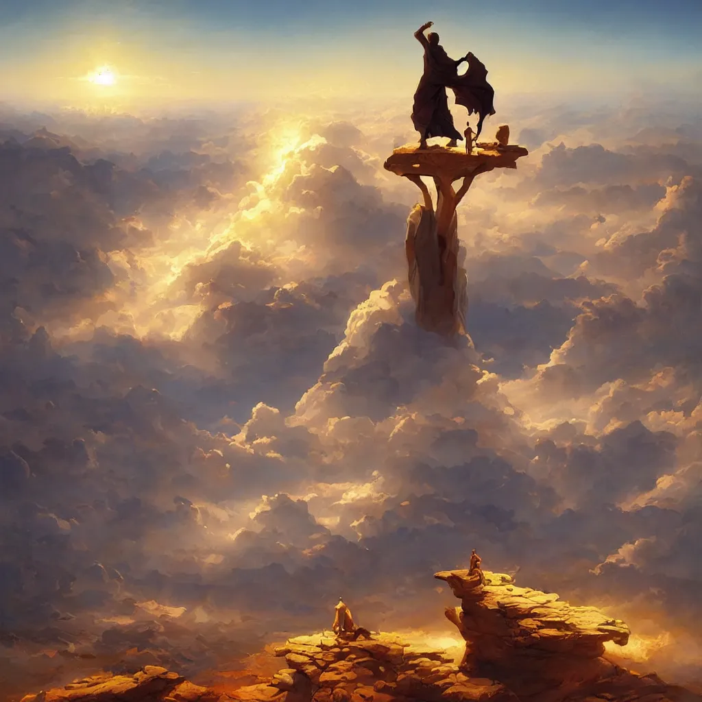 Prompt: a sending down [ of the revelation ] from him who created the earth and the lofty heavens, overdetailed art, by greg rutkowski, by rhads, sharp focus, man standing