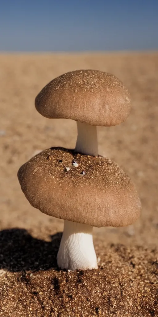 Image similar to real iphone photo of a mushroom growing in the desert sand