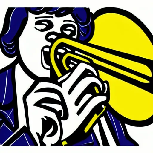 Prompt: detailed pop art comic illustration of a person playing a trumpet