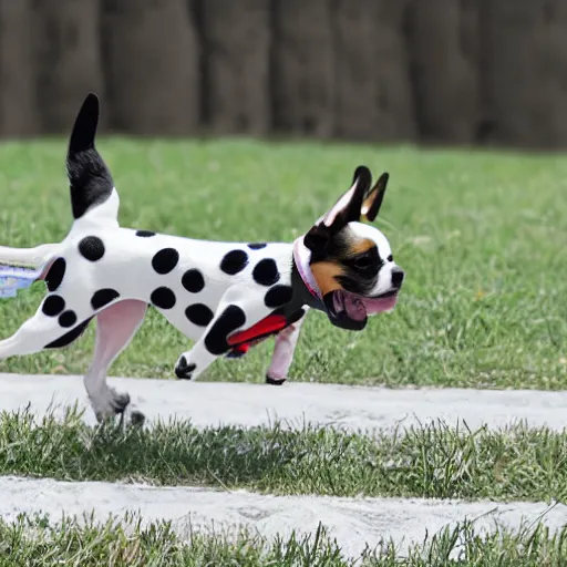 Image similar to biplane flying, piloted by 3 dogs, toy fox terrier breed, dog pilots, black and white spots, panting