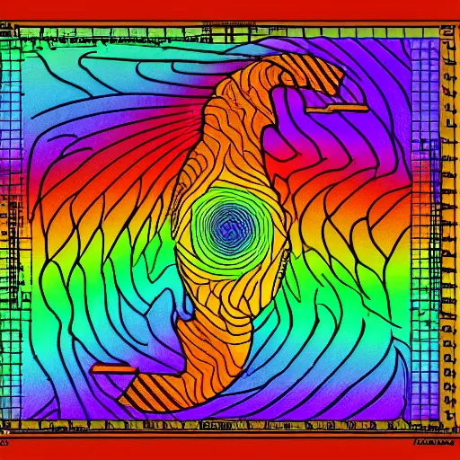 Image similar to an engineering drawing of the big bang in the style of trapper keeper art