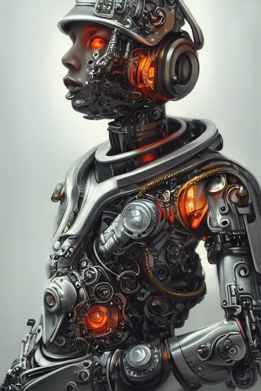 Prompt: a beautiful ultra detailed fine art portrait of a futuristic mechanical cybernetic firefighter cyborg in uniform, by tom bagshaw and anna dittman, studio lighting, firefighter, golden ratio composition, 3 5 mm lens, cybernetic scifi, deep depth of field, artstation, 8 k