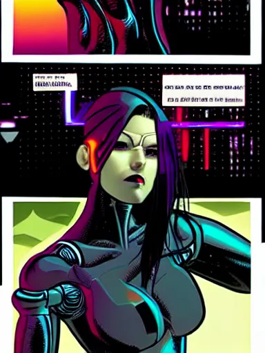 Prompt: the woman of my dreams is a cyborg assassin : : graphic novel, cyberpunk, futuristic, holographic