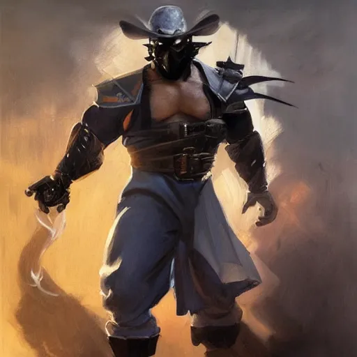 Image similar to greg manchess portrait painting of smoke from mortal kombat as overwatch character, medium shot, asymmetrical, profile picture, organic painting, sunny day, matte painting, bold shapes, hard edges, street art, trending on artstation, by huang guangjian and gil elvgren and sachin teng