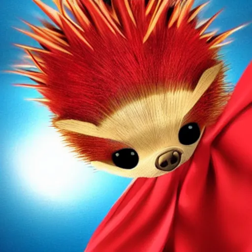 Image similar to an adorable superhero porcupine