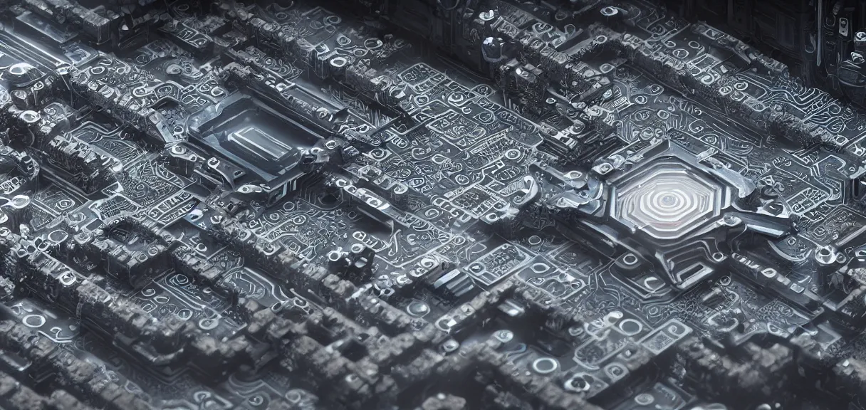 Image similar to fractal motherboard, greg rutkowski, esuthio, craig mullinshyper, scifi, symmetry fractal, octane render, detailed realistic 8 k,