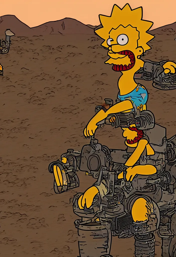 Image similar to Lisa Simpson Fury Road, borderlands screenshot high quality