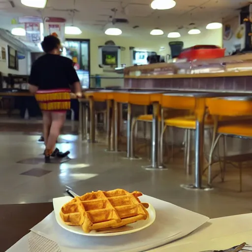 Prompt: first person perspective with arms and hands, wafflehouse