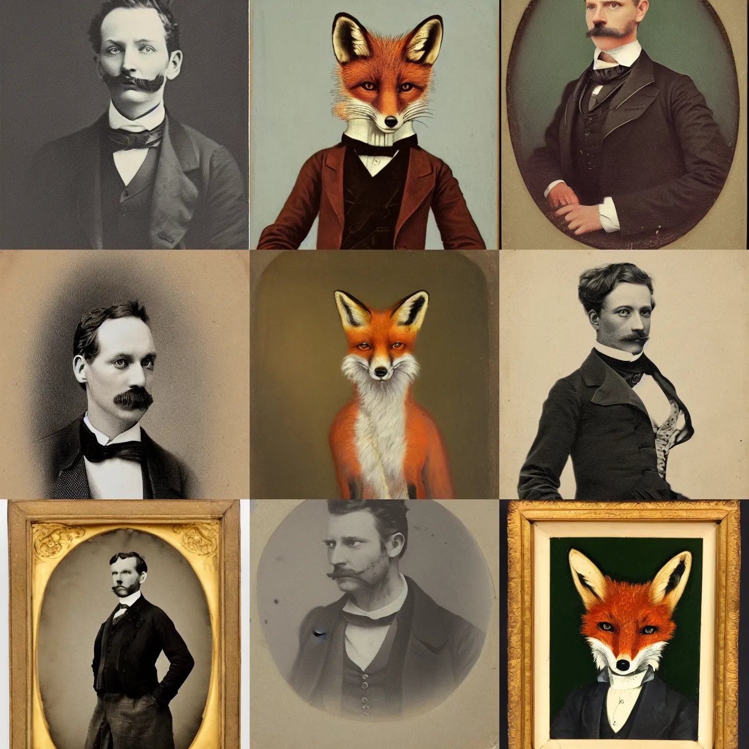 Prompt: a victorian portrait of a fox in a suit