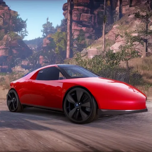 Image similar to futuristic sleek sports car in red dead redemption 2