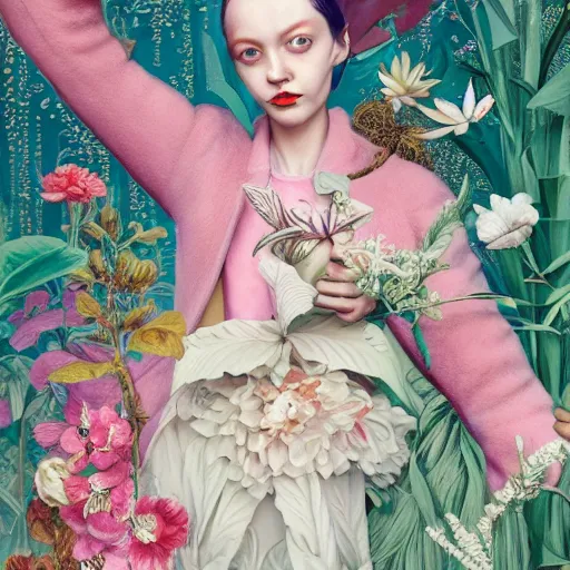 Image similar to pretty baby with botanical : : by martine johanna and simon stalenhag and chie yoshii and casey weldon and wlop : : ornate, dynamic, particulate, rich colors, intricate, elegant, highly detailed, vogue, harper's bazaar art, fashion magazine, smooth, sharp focus, 8 k, octane render