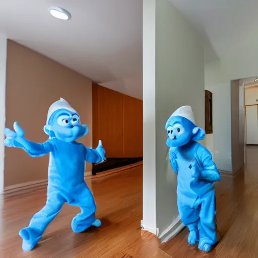 Prompt: Internal Real Estate Photos of a house haunted by smurfs.