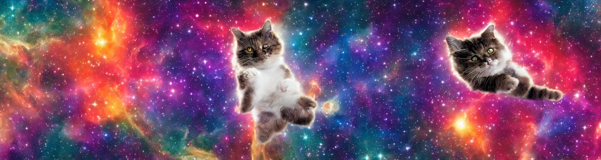 Prompt: a cat in space floating in a colorful nebula