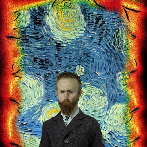 Image similar to A horrendous necktie depicting horrors beyond comprehension, Van Gogh, 8k, volumetric surroundings, pathos