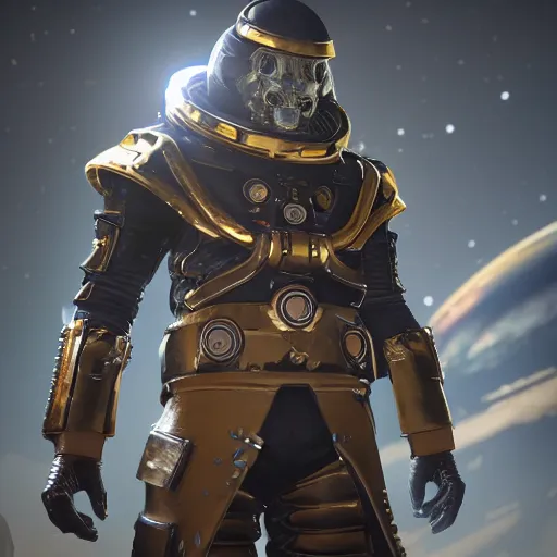 Prompt: space pirate wearing an armor in space, unreal engine, ultra realistic, 8 k, ultra detailed, ray tracing, sci - fi