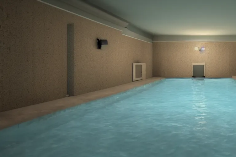 Prompt: a photo of the backrooms pool level, eerie, empty, 4 k, realistic, volumetric lighting