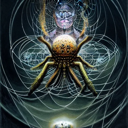 Prompt: cosmic fractal spider portrait by giger, by tomasz alen kopera and peter mohrbacher.