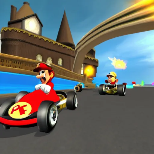 Image similar to Harry Potter in Mario Kart, gameplay screenshot,