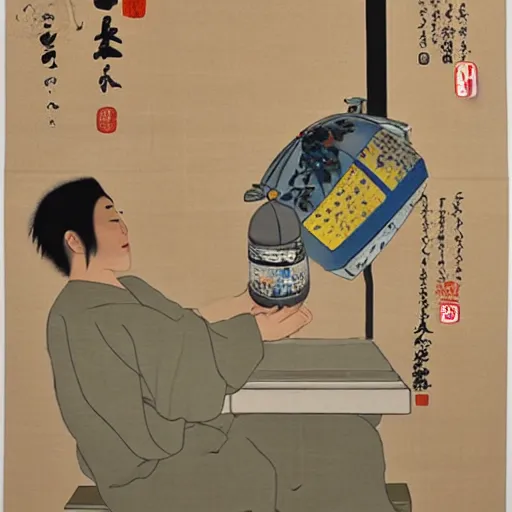 Image similar to Japanese painting in the style of Tom Sachs
