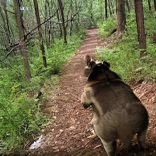 Prompt: carl wheezer throwing it back on trailcam