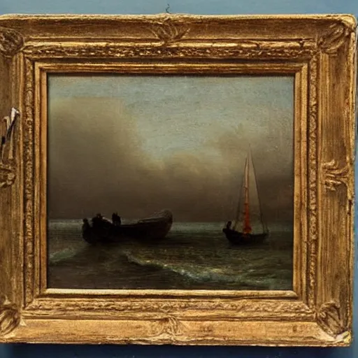 Prompt: melancholy maritime painting, 1849, oil on canvas