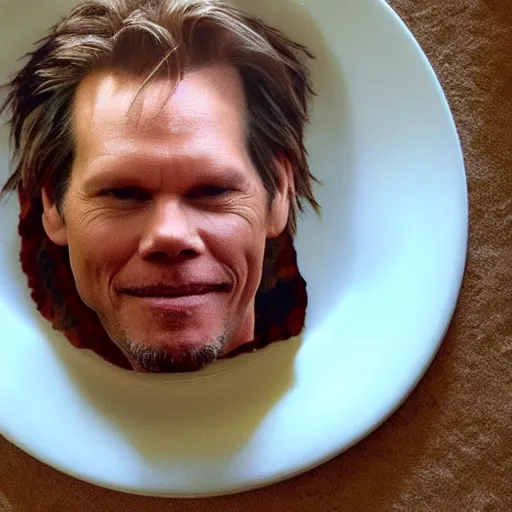 Prompt: kevin bacon as a slice of side bacon on a plate with eggs