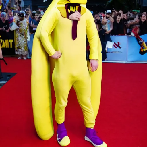 Image similar to daniel radcliffe in a banana costume, posing on a stage, ultra details, photo, 8 k