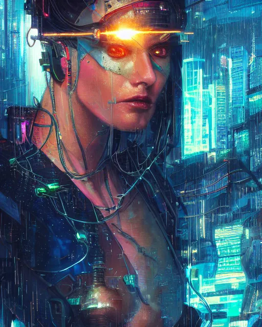 Image similar to a cyberpunk close up portrait of cyborg greek goddess, electricity, sparks, bokeh, soft focus, sparkling, glisten, water drops, cold, dark, geometric, temples behind her, by paul lehr, jesper ejsing