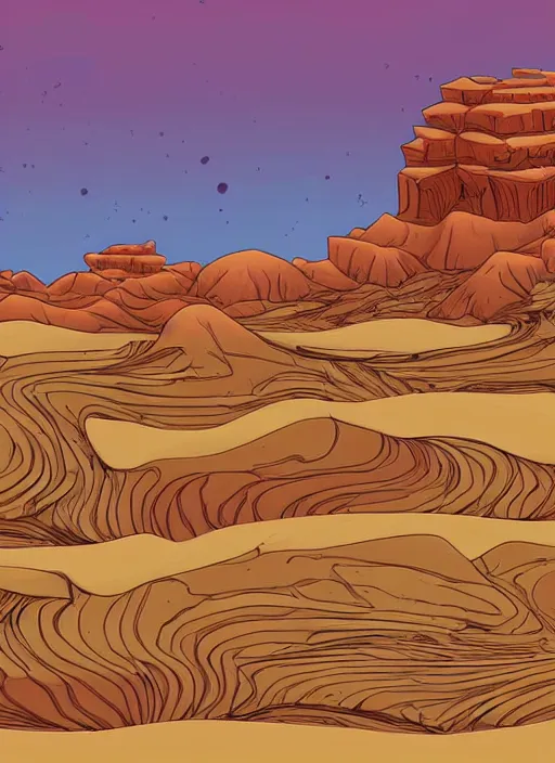 Image similar to a cartoon illustration of a desert with large arcs and sandstone pillars, digital illustration by charles huettner, digtial illustration, generative art