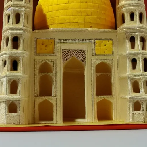 Image similar to a model of the taj mahal made out of cheese