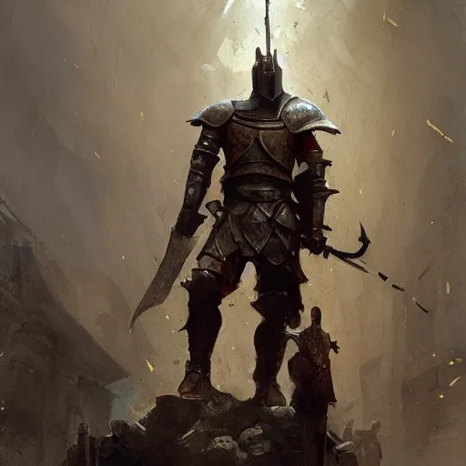 Prompt: statue knight medieval fantasy, oil painting, by greg rutkowski