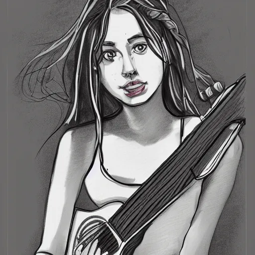Prompt: a sketch drawing, girl playing the guitar, long hair, plump lips by gabo mendoza, trending on artstation