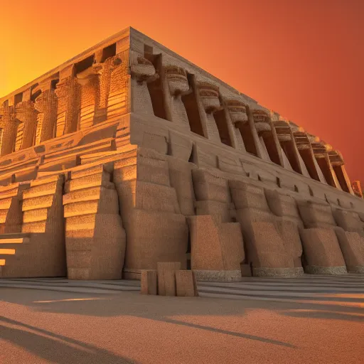 Image similar to a beautiful award winning photo of a huge pharaonic temple, golden hour, very detailed and sharp, 4k cinematic