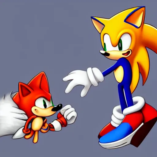 Image similar to romantic relationship between sonic and tails, high quality digital art trending on artstation