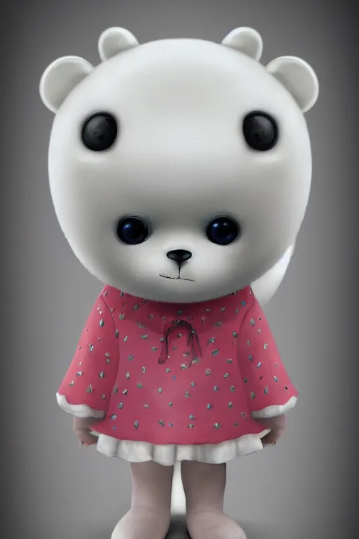 Image similar to cute porcelain ice bear doll, mark ryden style, vivid colors, high details, cinematic, 8 k resolution, beautiful detailed, photorealistic, digital painting, dark atmosphere, artstation, concept art, smooth, sharp focus, illustration, fantasy background, artstation trending, octane render, unreal engine