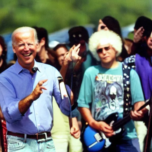 Image similar to joe biden at woodstock 1999, insane clown posse concert, vhs camcorder footage