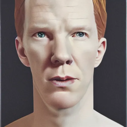 Prompt: realistic expired kodak film portrait of albino benedict cumberbatch mix, hyperrealism, photorealistic, detailed, atmospheric, 8 k, award winning photography, cinematic