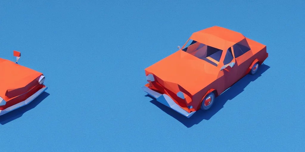 Prompt: a 3d low poly game object of a retro car on the blue background, mobile game