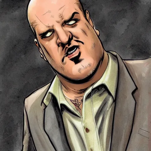 Image similar to chunky ethan van sciver as tony soprano, with a cigar, artstation