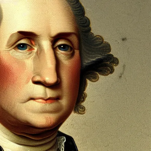 Prompt: a sharply detailed, focus-stacked, microscopic close-up of George Washington