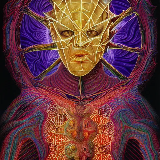 Prompt: Photorealistic psychedelic hellraiser by alex grey and amanda sage. Hyperdetailed photorealism, 108 megapixels, beautifully colored, artstation concept art, sharp focus, imposing, intimidating, artstation concept art