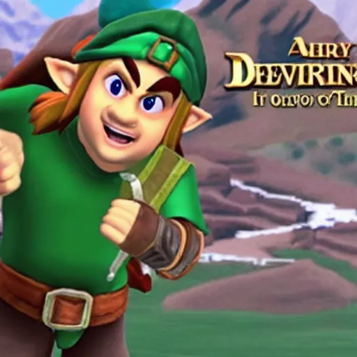 Image similar to a screenshot of Danny DeVito in the role of Link in Ocarina of Time