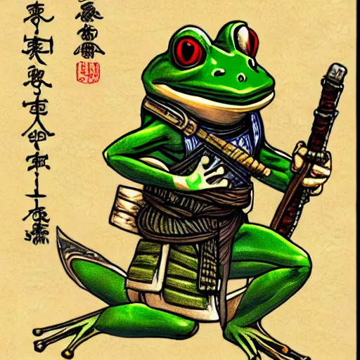 Prompt: a frog warrior, japanese rpg character art