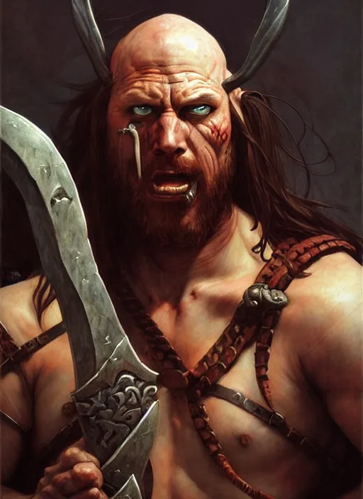 Prompt: barbarian, full body, savage, realistic, dnd character art portrait, dark fantasy art, matte fantasy painting, deviantart artstation, by jason felix by steve argyle by tyler jacobson by edgar maxence and caravaggio and michael whelan and delacroix