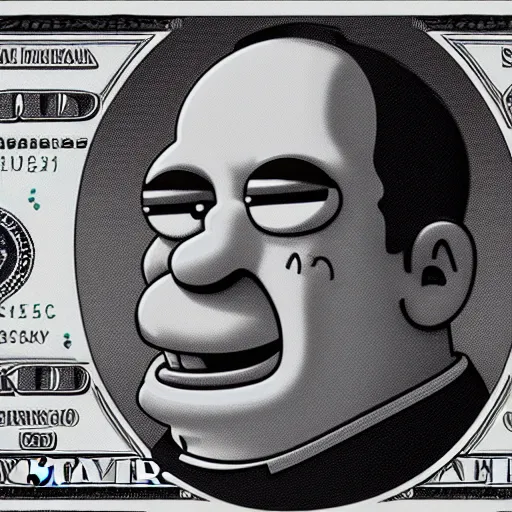 Image similar to homer simpson eating United States money, still, photograph