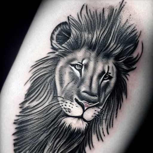 Image similar to black and white tattoo of a lions head with blue eyes and shadows