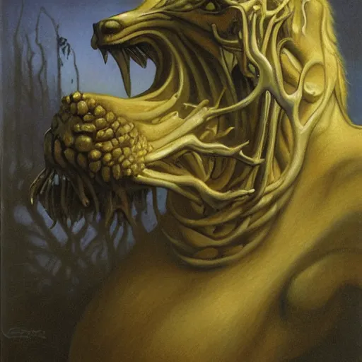 Prompt: portrait of a golden bone beast, by Gerald Brom